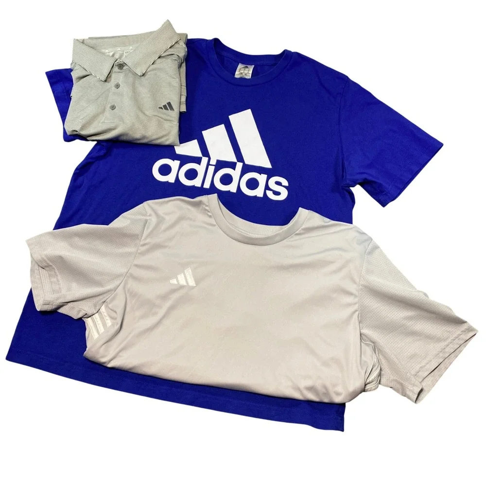 Adidas Mens Shirt Lot of 3 Gray Aeroready‎ Tee Striped Polo Blue T-Shirt XL